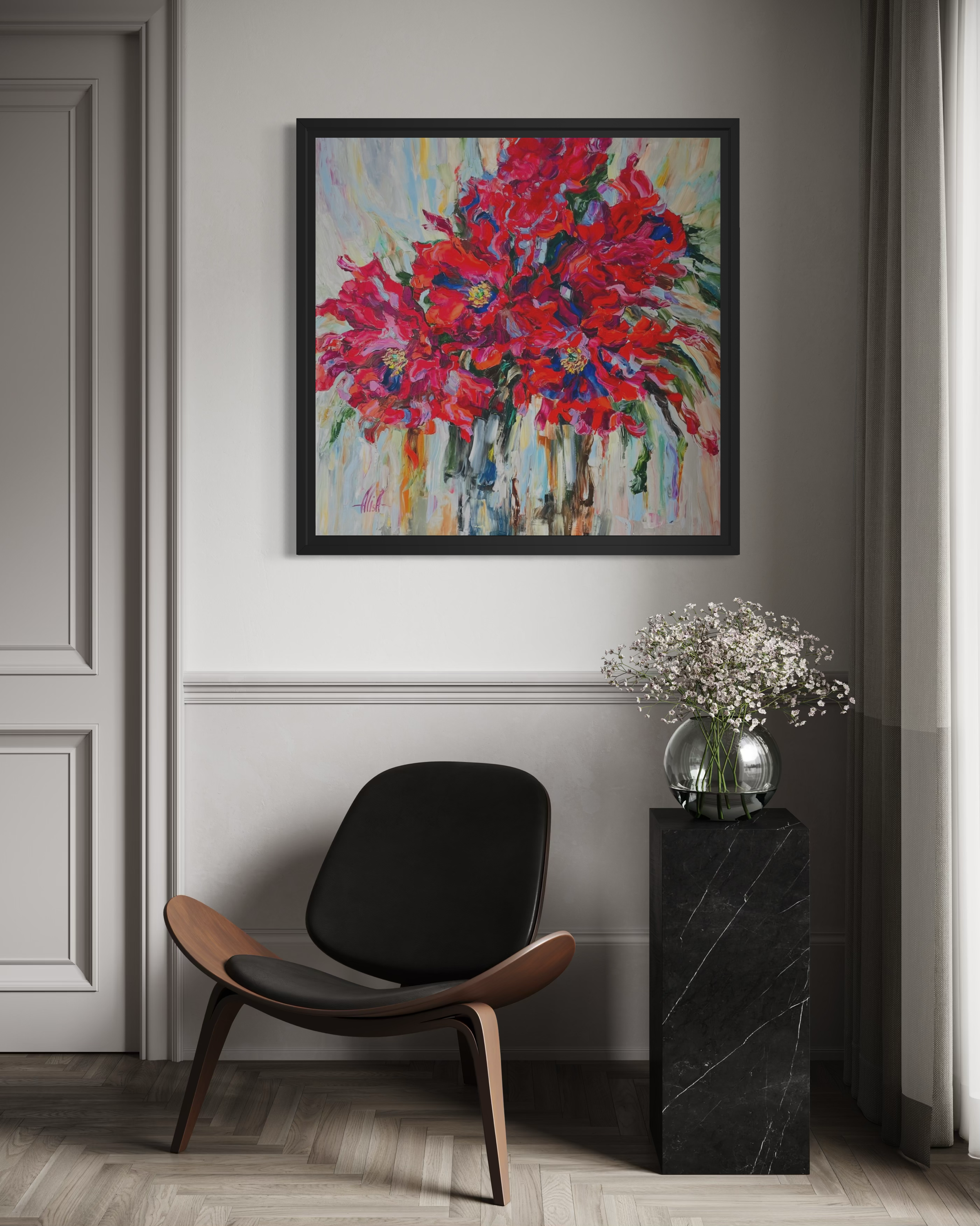 L'ÉCLAT DES PIVOINES ROUGES (2025) - HUILE SUR TOILE