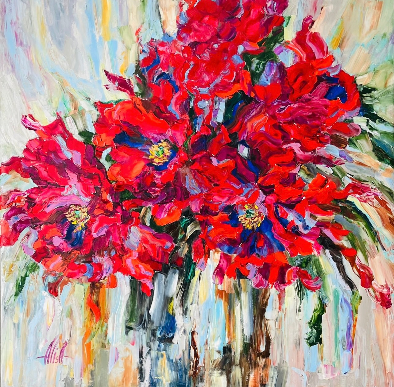 L'ÉCLAT DES PIVOINES ROUGES (2025) - HUILE SUR TOILE